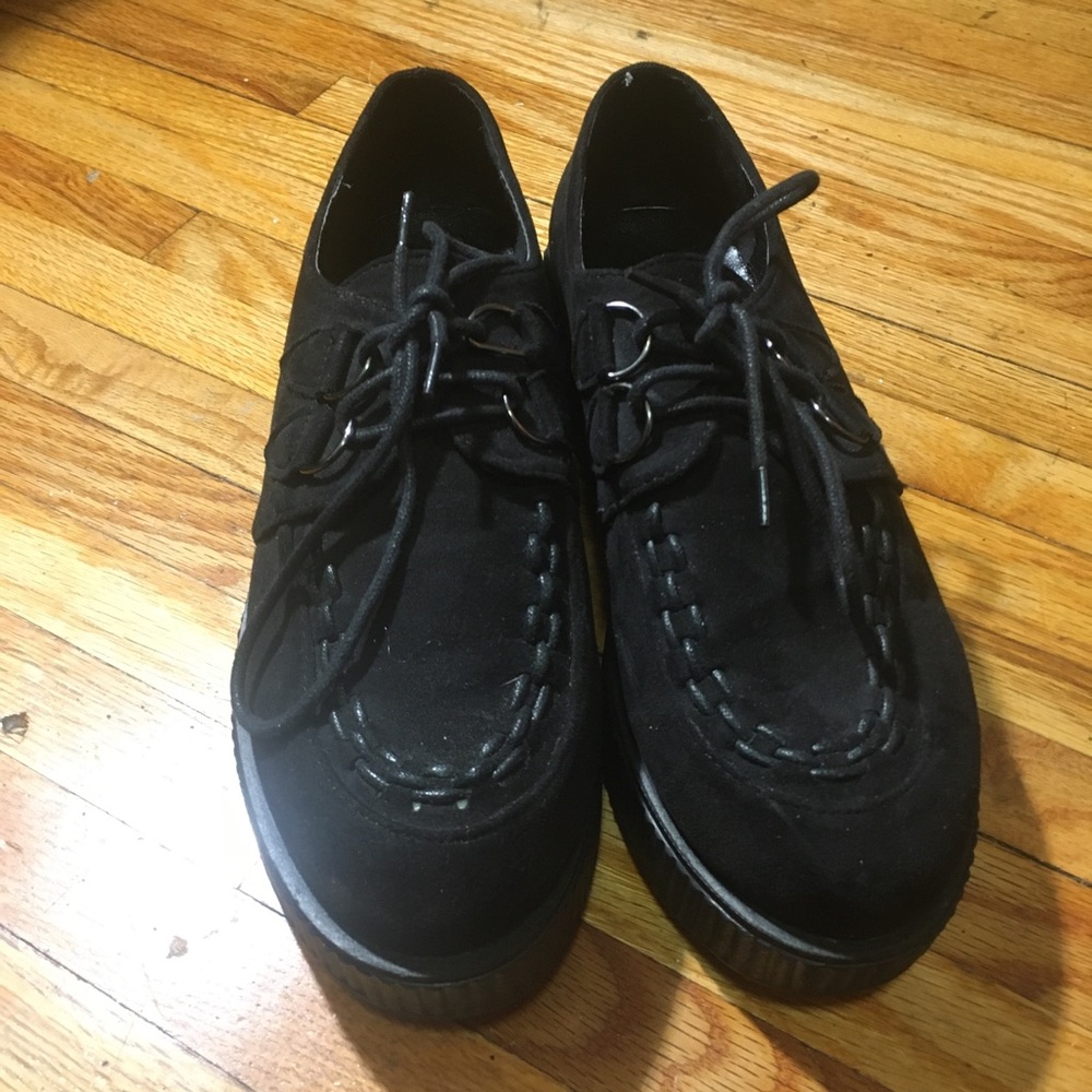 Black faux suede platform creepers